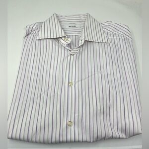 Pal Zileri Dress Shirt Mens 42 16.5 White Purple Striped Cotton Button‎ Up Italy